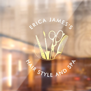 Burgundy Wine & Golden Beauty Salon Window Cling