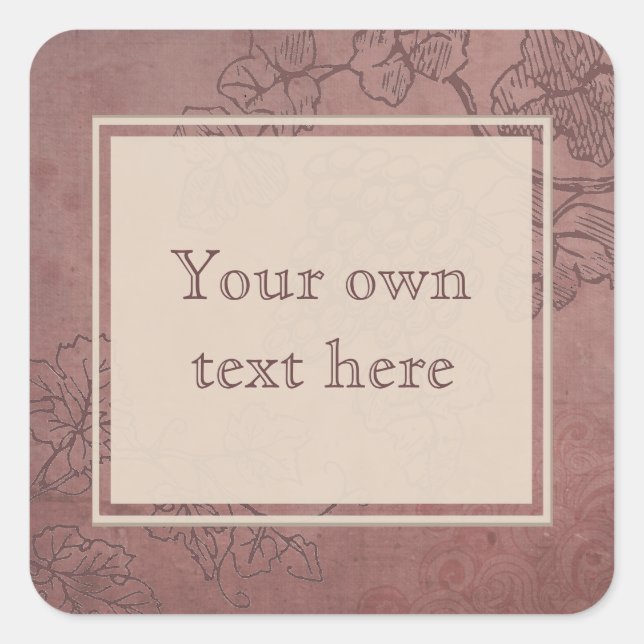 Burgundy Wine Grapevine Custom Text Square Sticker (Front)