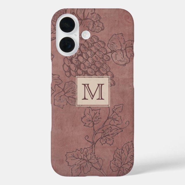 Burgundy Wine Grapevine Monogram Case-Mate iPhone Case (Back)