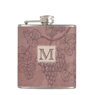 Burgundy Wine Grapevine Monogram Hip Flask