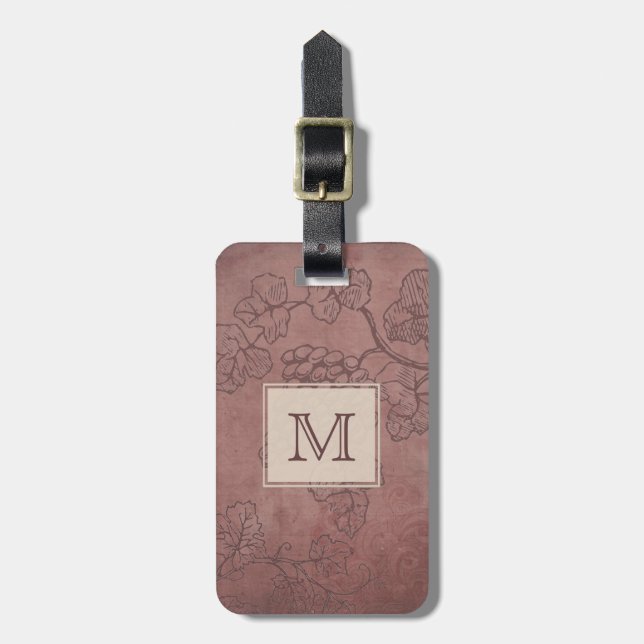 Burgundy Wine Grapevine Monogram Luggage Tag (Front Vertical)