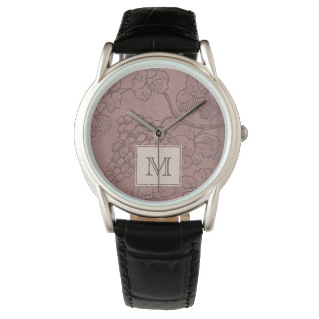 Burgundy Wine Grapevine Monogram Watch (Front)