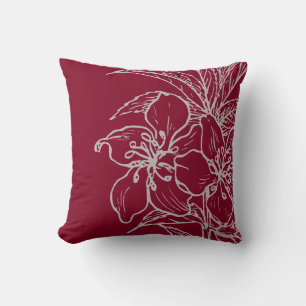Burgundy Wine & Grey Botanical   Almond Plant Cushion