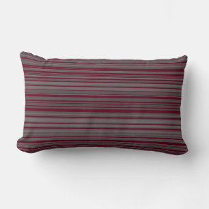 Burgundy Wine & Grey Simple Modern Striped Pattern Lumbar Cushion