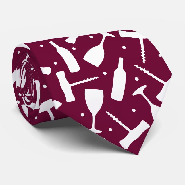 Burgundy Wine Lover Patterned Tie (Rolled)