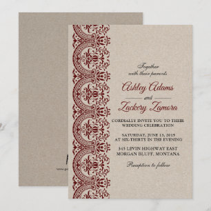 Burgundy/Wine/Maroon Lace Wedding Invitation