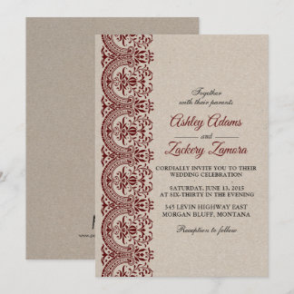 Burgundy/Wine/Maroon Lace Wedding Invitation
