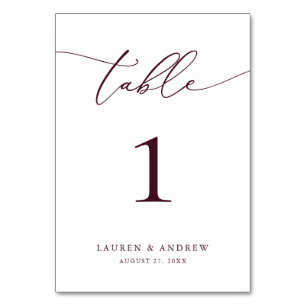 Burgundy Wine Minimalist Wedding Event Custom Ta Table Number