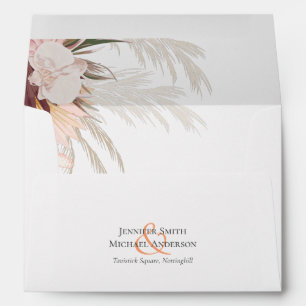 Burgundy Wine Pampas Grass Tropical Wedding Envelope