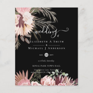 Burgundy Wine Pampas Grass Tropical Wedding Flyer
