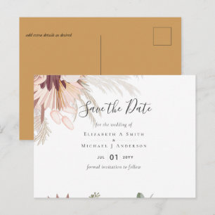 Burgundy Wine Pampas Grass Tropical Wedding Postcard