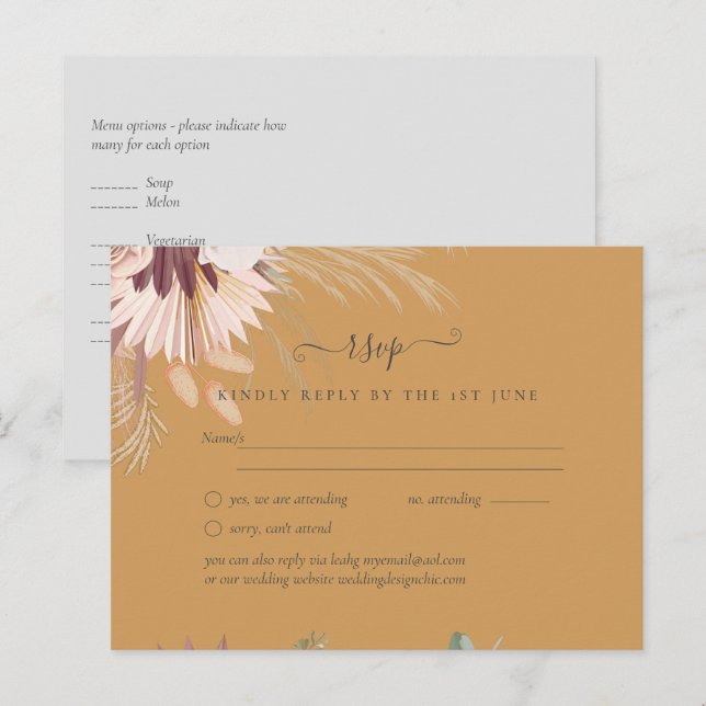 Burgundy Wine Pampas Grass Tropical Wedding Postcard (Front/Back)