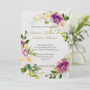 Burgundy Wine Pink Watercolor Chic Floral Wedding Invitation