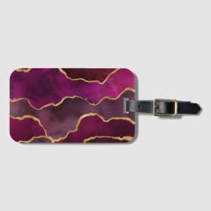 Burgundy Wine Red Abstract Watercolor Pattern Luggage Tag