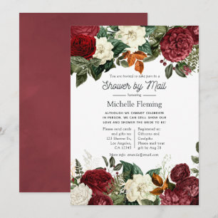 Burgundy Wine Red Floral Bridal Shower by Mail Invitation