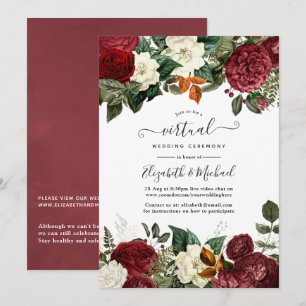 Burgundy Wine Red Floral Online Virtual Wedding Invitation