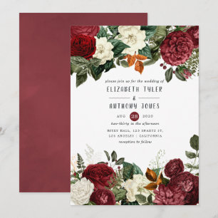 Burgundy Wine Red Floral Wedding Invitation