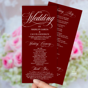Burgundy Wine Red Modern Script All In One Wedding Programme