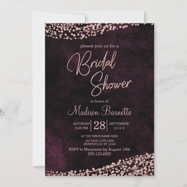 Burgundy Wine Rose Gold Bridal Shower Invitation (Front)