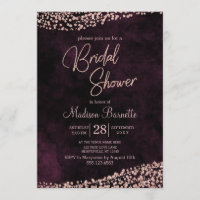 Burgundy Wine Rose Gold Bridal Shower Invitation