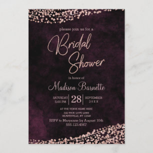 Burgundy Wine Rose Gold Bridal Shower Invitation
