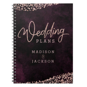 Burgundy Wine Rose Gold Confetti Wedding Planner Notebook