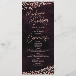 Burgundy Wine Rose Gold Confetti Wedding Program Programme