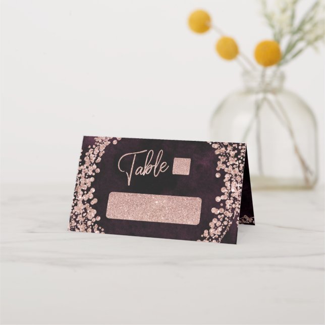Burgundy Wine & Rose Gold Seating Table Number Place Card (Front)