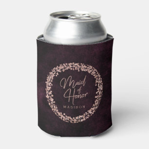 Burgundy Wine & Rose Gold Wedding Maid of Honour Can Cooler