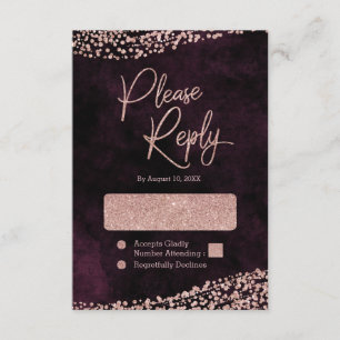 Burgundy Wine & Rose Gold Wedding Reply RSVP
