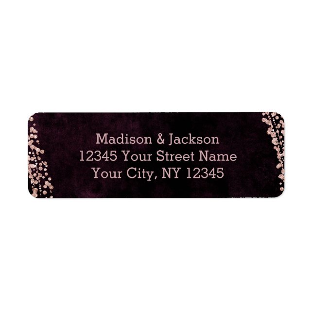Burgundy Wine & Rose Gold Wedding Return Address (Front)