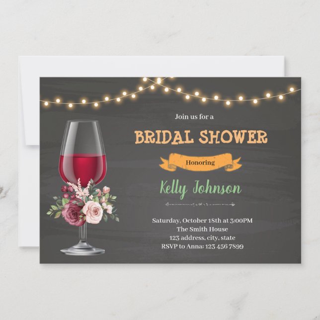 Burgundy wine shower theme invitation (Front)