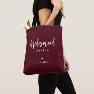 Burgundy Wine Simple Modern Bridesmaid Script  Tote Bag