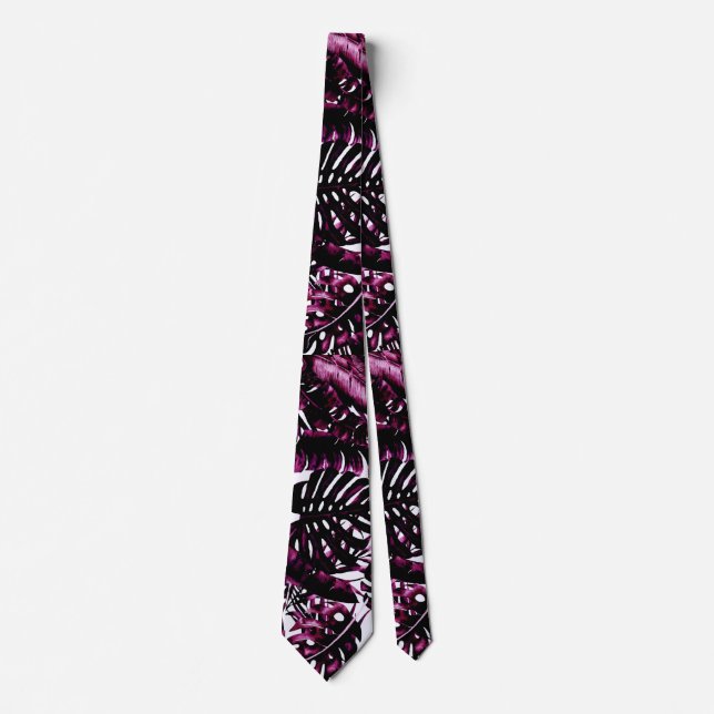 Burgundy Wine Tropical Palm Leaves Island Chic Nec Tie (Front)