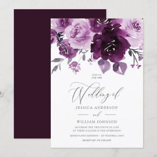 Burgundy Wine Watercolor Floral Wedding Invitation
