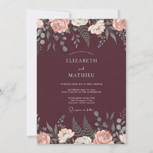Burgundy Wine Watercolor Wedding Invitation