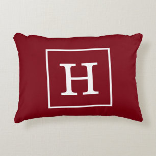 Burgundy Wine White Framed Initial Monogram Decorative Cushion