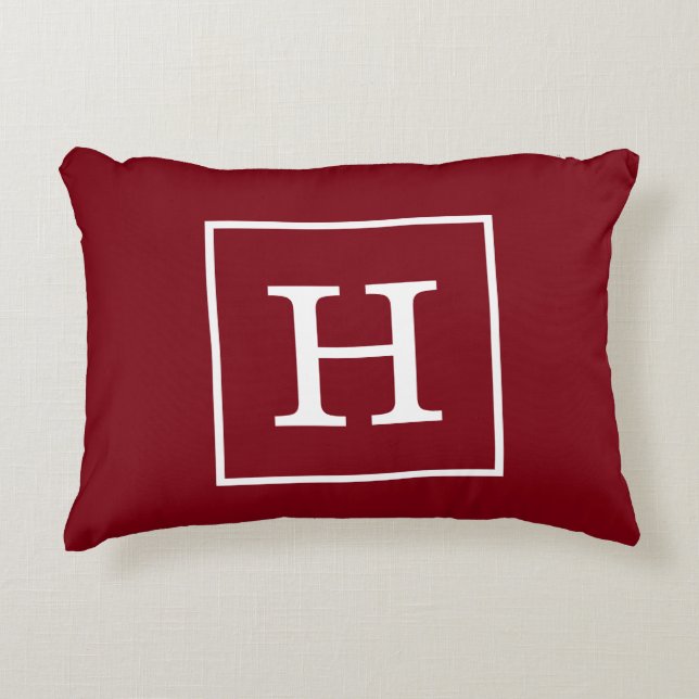 Burgundy Wine White Framed Initial Monogram Decorative Cushion (Front)