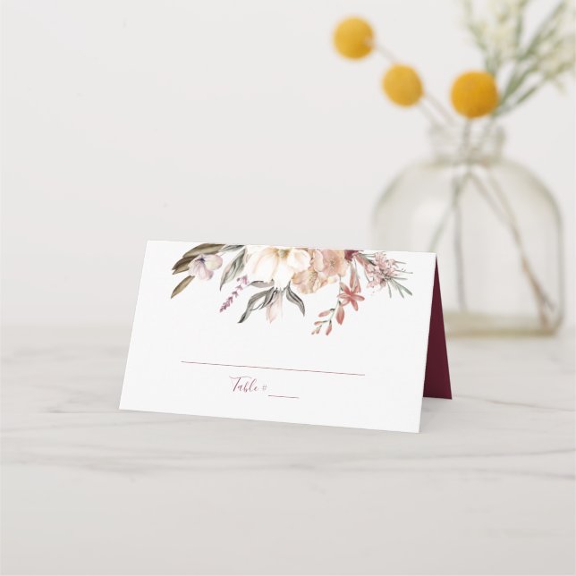 Burgundy Wine Wildflower  Place Card (Front)