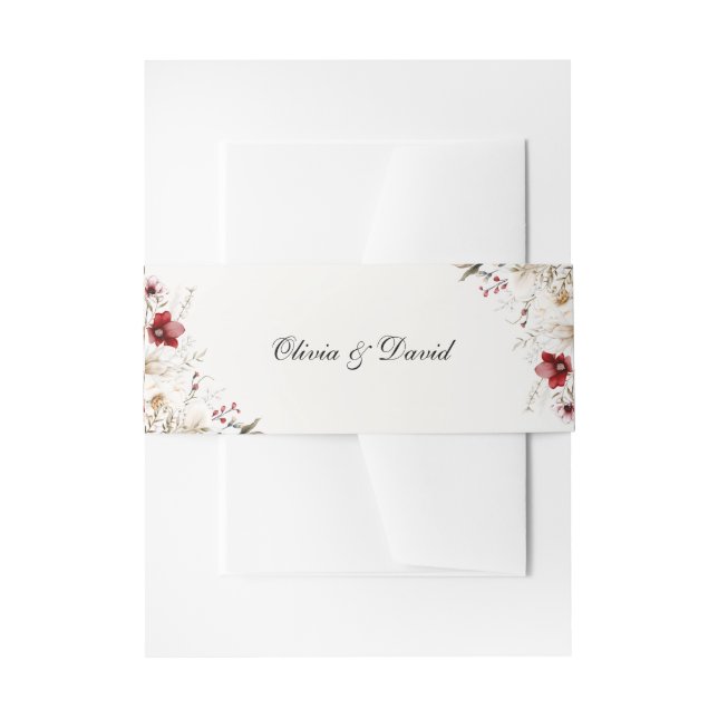 Burgundy Winter Elegance Wedding Invitation Belly Band (Front Example)
