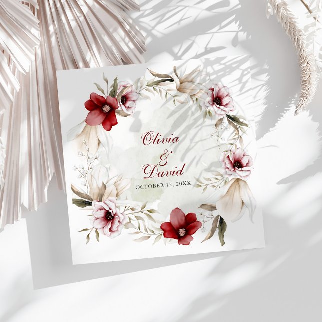 Burgundy Winter Elegance Wedding Napkin (Burgundy Winter Elegance Wedding Paper Dinner Napkins on a sunny white table.)