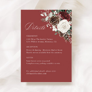 Burgundy Winter Floral Wedding Details, Infomation Enclosure Card