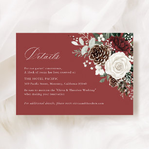 Burgundy Winter Floral Wedding Hotel Details Enclosure Card