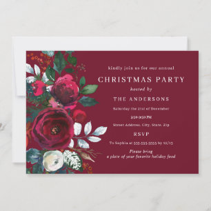 Burgundy Winter Foliage Christmas Party Invitation