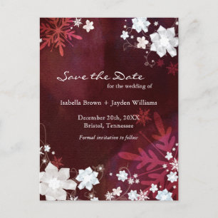 Burgundy Winter Wedding Save the Date Announcement Postcard