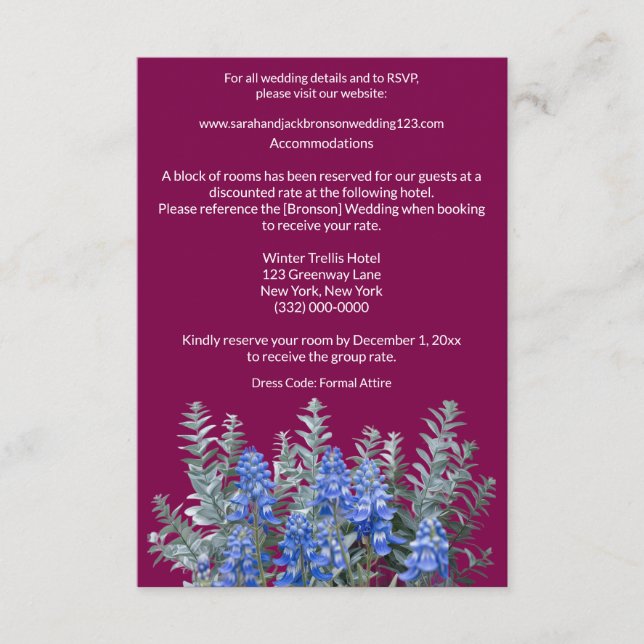 Burgundy Winter Wedding with Bluebonnet Enclosure Card (Front)