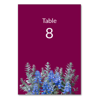 Burgundy Winter Wedding with Bluebonnet Table Number
