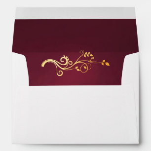 Burgundy with faux gold decor and return address envelope