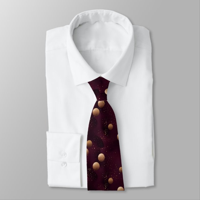 burgundy with gold polka dots pattern tie (Tied)