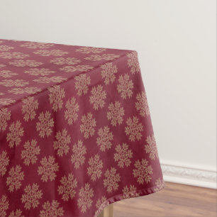Burgundy with Gold Snowflakes Christmas Tablecloth